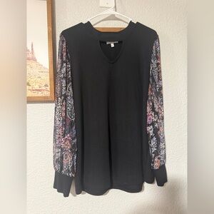 Maurices Black Blouse Sheer Balloon Sleeves Cutout Neckline | Women’s XXL